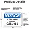 Signmission If Fire Alarm Sounds Call 911 OSHA Notice Sign, Vinyl Decal, 14in W x 10in L, 2PK OS-2PACK-NS-D-1014-L-13601 - alternate 6